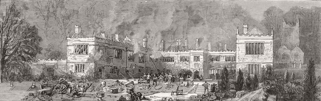 CORNWALL. Lanhydrock House(Robartes)fire damage 1881 old antique print picture